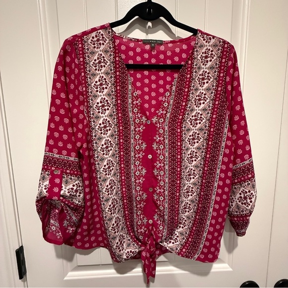 Women's Fuchsia Boho Patterned Blouse - Picture 2 of 7